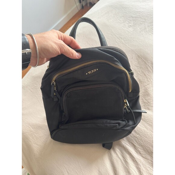 Tumi Womens Small Black Nylon Zip Compartment Voyageur Dori Backpack Bag Work - Picture 2 of 8